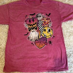 Halloween Pink Disco Boo Spooky Graphic Tee Womens Size Medium